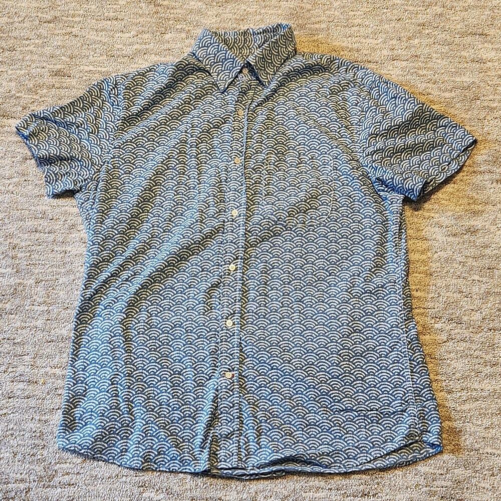 Gustin Shirt Mens 2XL Blue Geometric Short Sleeve Button Up Cotton USA